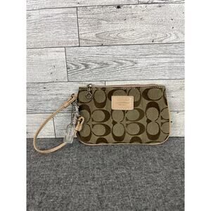 COACH WRISTLET WALLET Brown Two Tone Signature C Leather Small Organizer